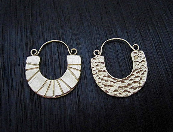 Artisan Half Circle Earring Dangle in Gold Bronze (one pair)