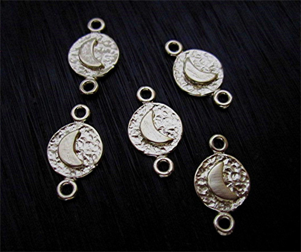 Small Artisan Gold Bronze Half Moon Jewelry Link and Connector (one)