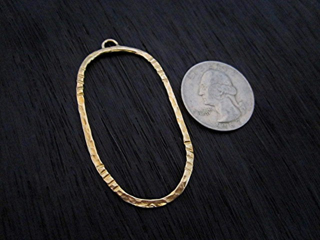 Gold Bronze Large Oval Etched Earring Dangle (one pair) (X)