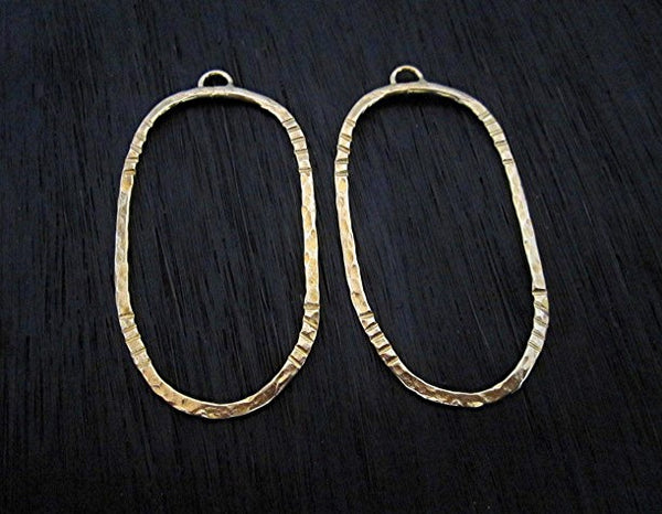 Gold Bronze Large Oval Etched Earring Dangle (one pair) (X)