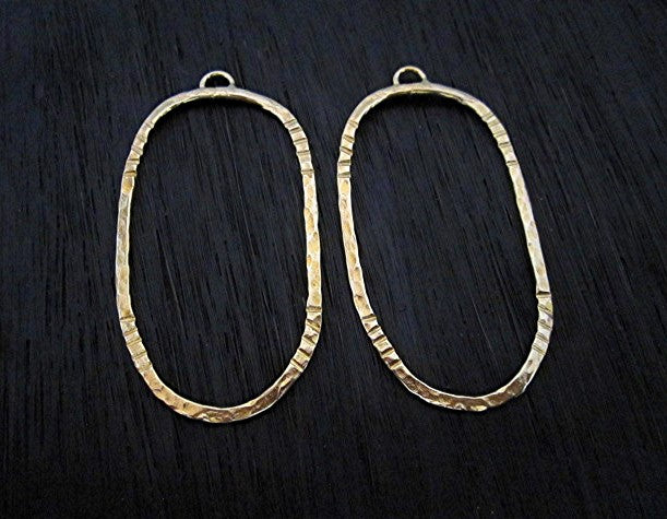 Gold Bronze Large Oval Etched Earring Dangle (one pair) (X)