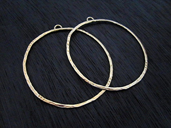 Round Large Gold Bronze Etched Earring Dangle (one pair) (X)