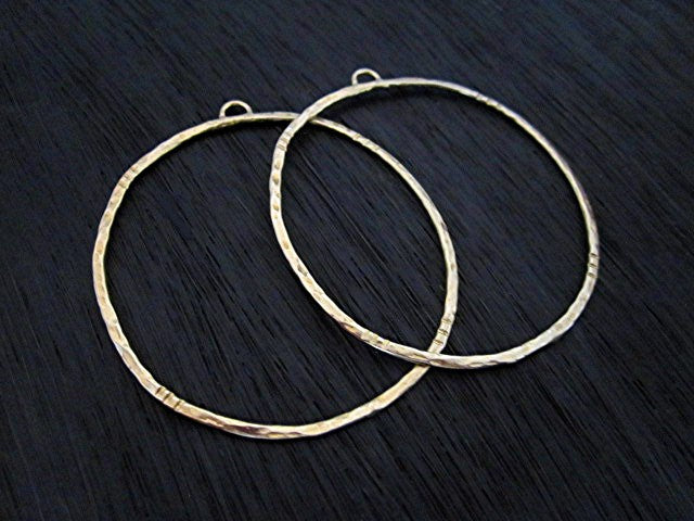Round Large Gold Bronze Etched Earring Dangle (one pair) (X)