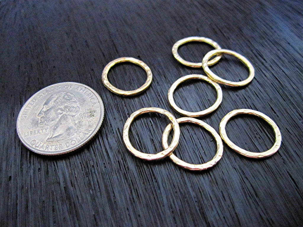 TWO Gold Bronze Large Round Textured Rustic Jewelry Links and Closed Jump Rings (set of two)