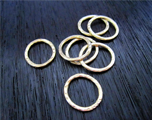 TWO Gold Bronze Large Round Textured Rustic Jewelry Links and Closed Jump Rings (set of two)