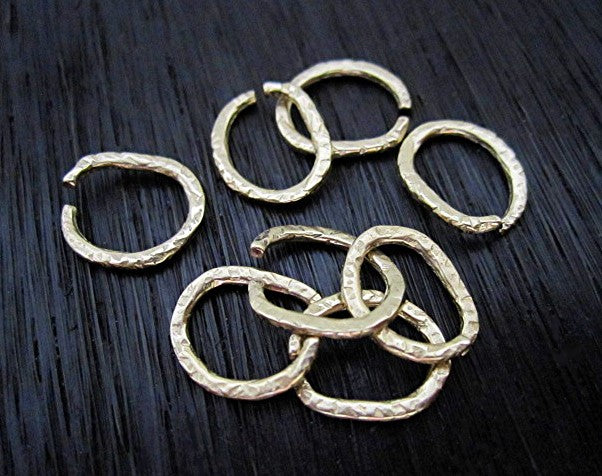 Textured Organic Gold Bronze  Open Jump Rings (set of 6)(N)