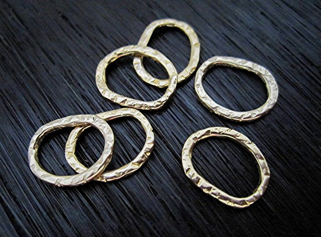 Textured, Artisan, Gold Bronze, Organic, Medium Jewelry Link (set of 6)