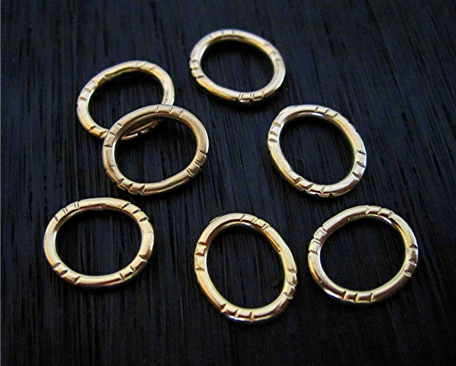 Artisan Etched Round Closed Jump Rings and Links in Gold Bronze (set of 2) (X)