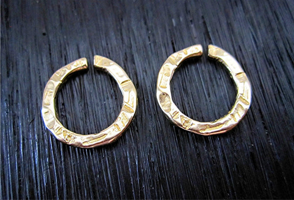 Rustic Gold Bronze Textured Artisan Round Open Jump Rings (set of 2)