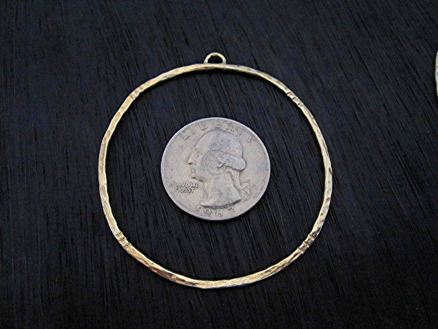 Round Large Gold Bronze Etched Earring Dangle (one pair) (X)