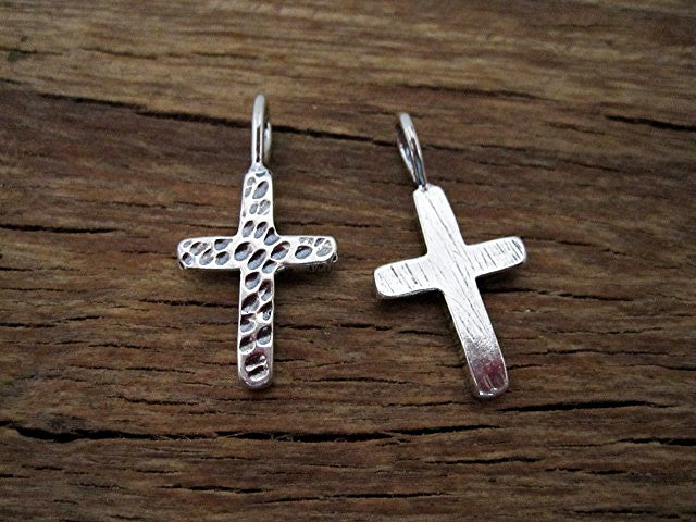 Textured Cross Charm and Pendant in Sterling Silver (one) (X)