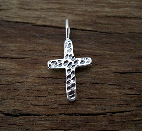 Textured Cross Charm and Pendant in Sterling Silver (one) (X)
