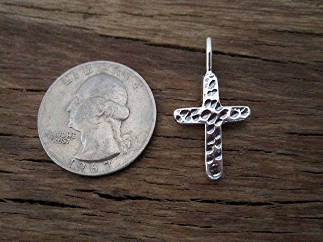 Textured Cross Charm and Pendant in Sterling Silver (one) (X)