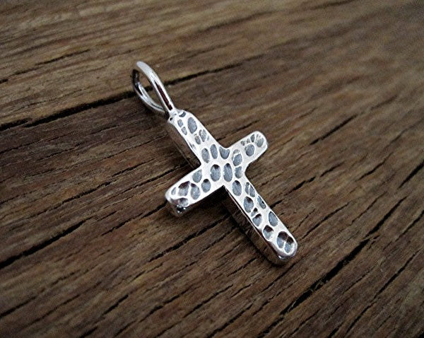 Textured Cross Charm and Pendant in Sterling Silver (one) (X)