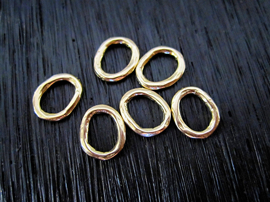 Rustic Gold Bronze Artisan Slightly Oval Closed Chain Jump Ring and Link (set of 6)