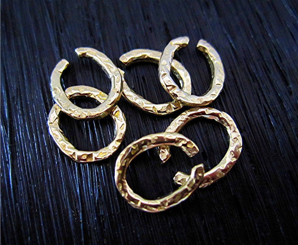 Textured Rustic Gold Bronze Artisan Open Jump Rings (set of 6)(N)