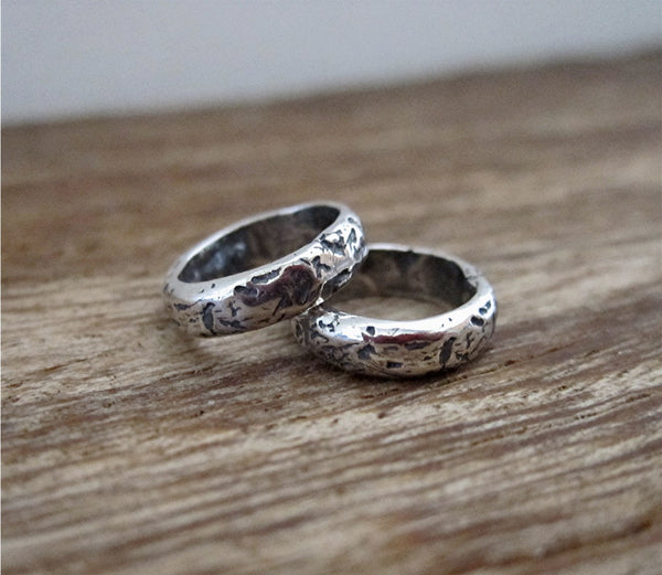 Hammered Textured Handmade Closed Jump Ring and Link in Sterling Silver (set of 2)