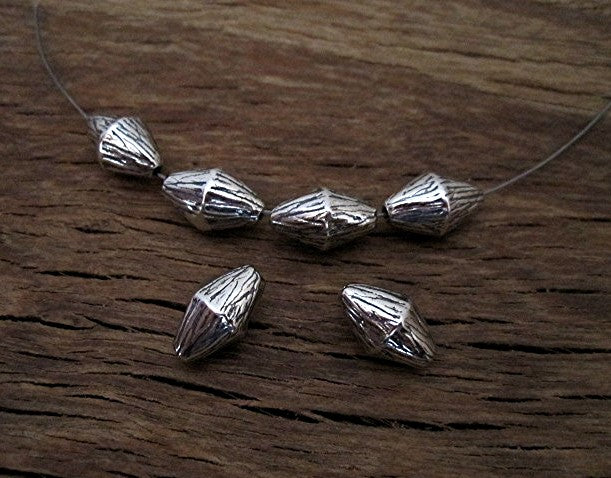 Lined Textured Artisan Bicone Spacer Bead in Sterling Silver (one bead)