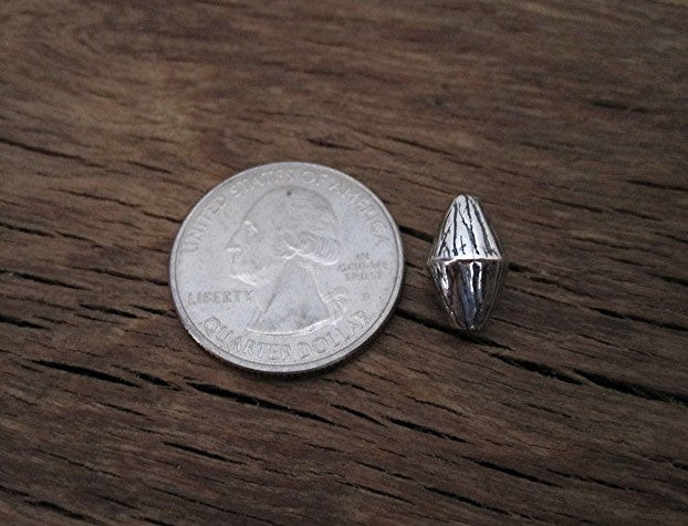 Lined Textured Artisan Bicone Spacer Bead in Sterling Silver (one bead)