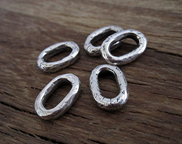 Chunky Oval Rustic Jewelry Link and Connector in Sterling Silver (one link)