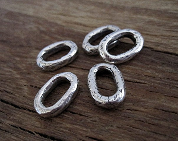 Chunky Oval Rustic Jewelry Link and Connector in Sterling Silver (one link)