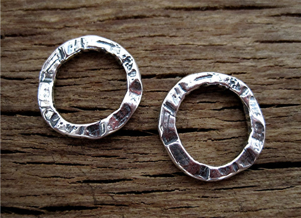 ONE Rustic Textured Sterling Silver Closed Jump Ring and Jewelry Link (one link) (N)