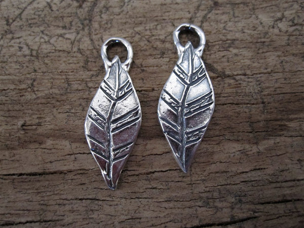 Rustic Artisan Leaf and Feather Charms in Sterling Silver (set of 2) (X)