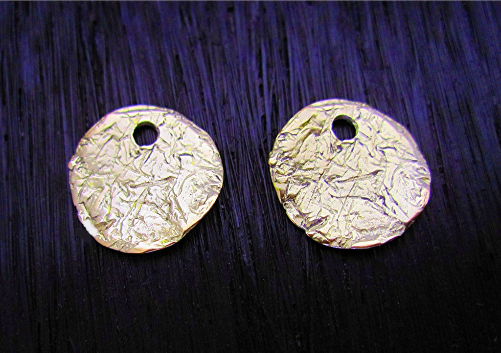 Gold Bronze Small Round Textured Disc Charms (set of 2) (N)