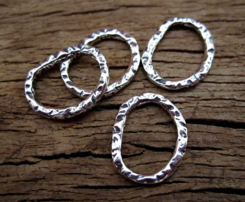 Sterling Silver Textured Organic Artisan Medium Jewelry Link (set of 4)