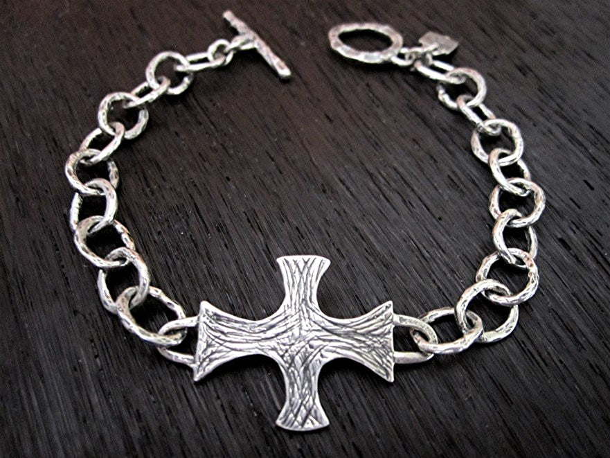 Large Textured Artisan Cross Bracelet and Necklace Link and Connector in Gold Bronze (one link)