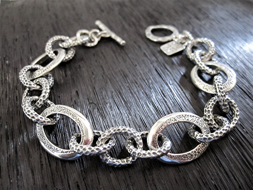 Sterling Silver Textured Chunky Link Bracelet