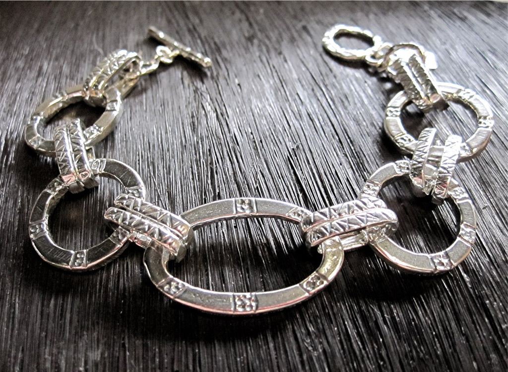 Sterling Silver Textured Handmade Jewelry Links (set of 2)