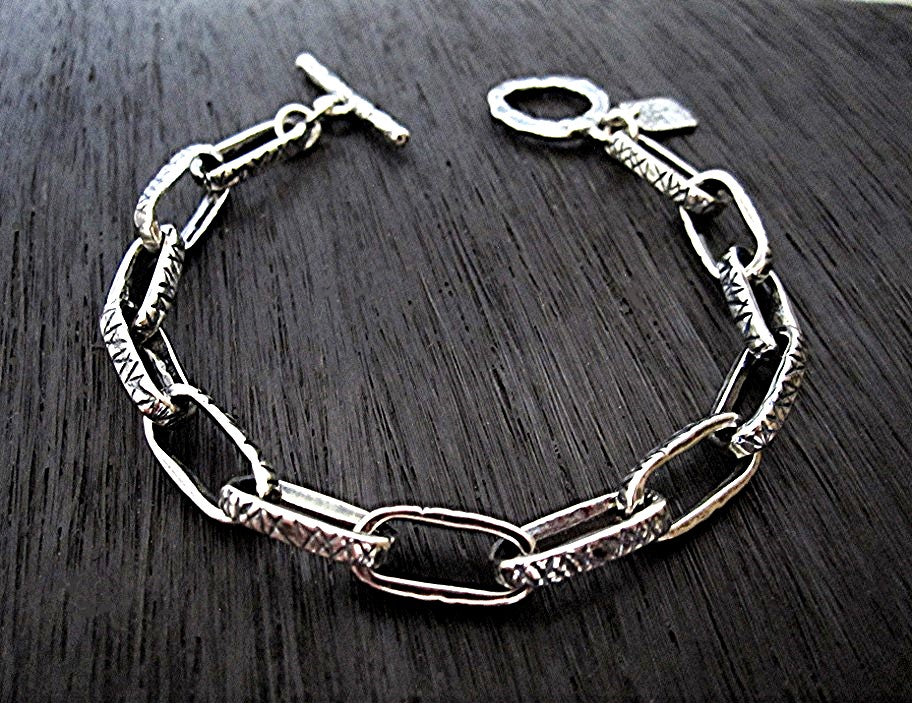 Sterling Silver Textured Handmade Jewelry Links (set of 2)