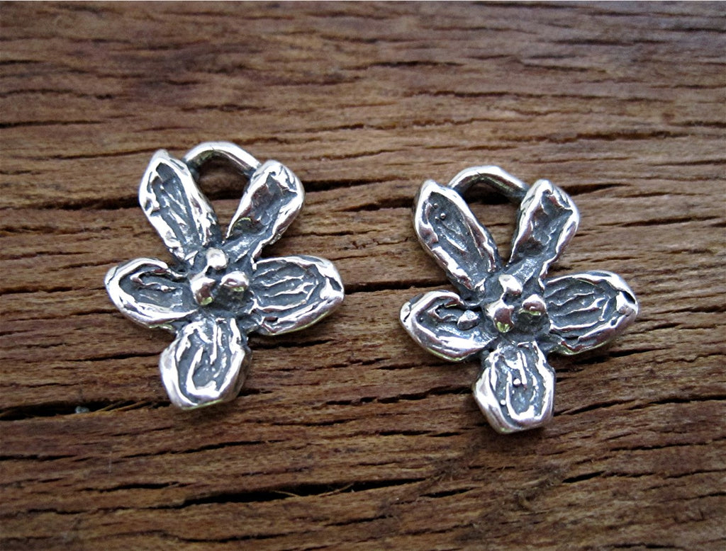 Textured Artisan Sterling Silver Flower Charms (set of 2)