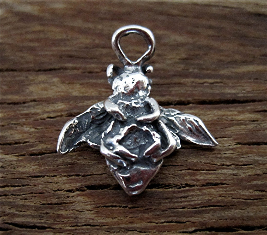 Handmade Artisan Bee Charm and Pendant in Sterling Silver (one)