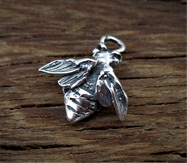 Handmade Artisan Bee Charm and Pendant in Sterling Silver (one)