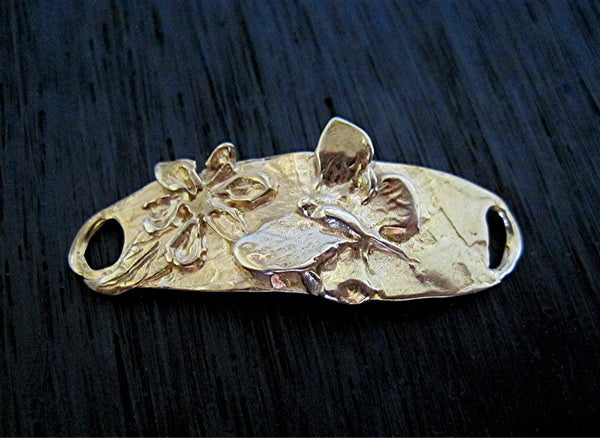 Whimsical Artisan Flower and Butterfly Bracelet Connector and Link in Gold Bronze