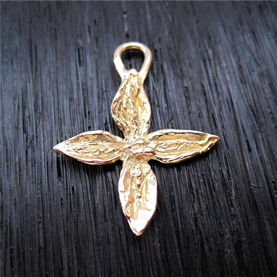 Gold Bronze Artisan Cottonwood Flower and Cross Charm (one)