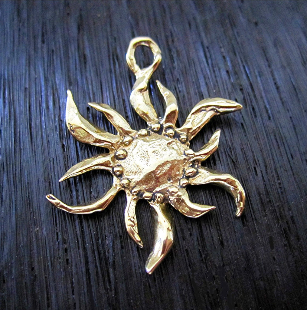 Artisan Fiery Sun and Sunflower Charm and Pendant in Gold Bronze (one)