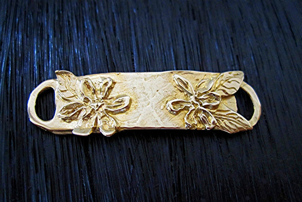 Handcrafted Artisan Floral Bracelet Link in Gold Bronze (one)