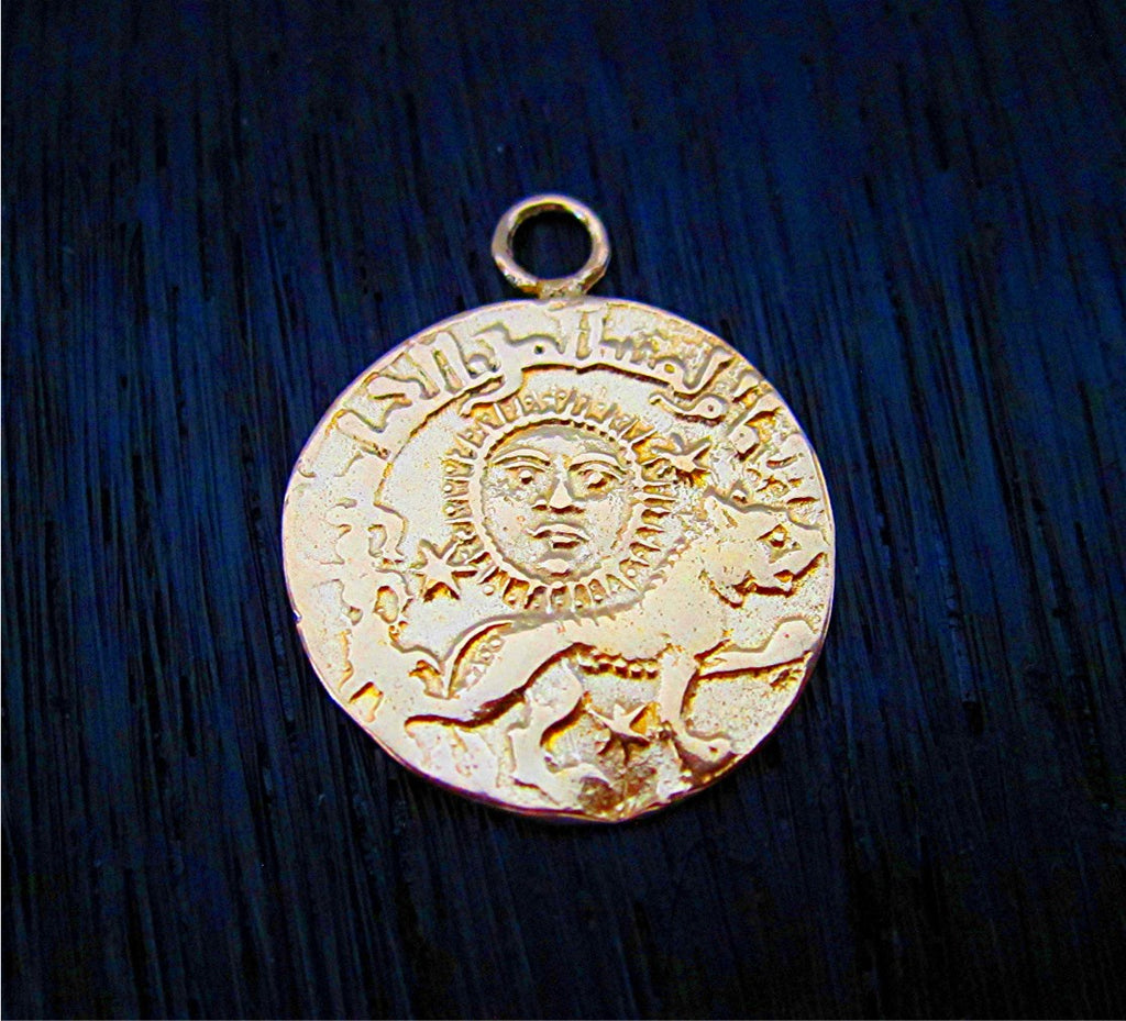 Gold Bronze Sun and Lion Coin Pendant and Charm (one)