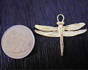 Artisan Dragonfly Earring Charm and Pendant in Gold Bronze (one)