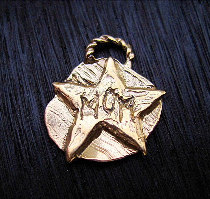 Gold Bronze Artisan Star "Mom" Charm and Pendant (one)