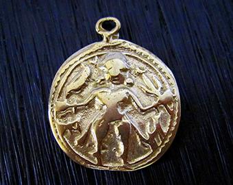 Gold Bronze Hindu Durga Warrior Goddess Charm and Pendant (one)