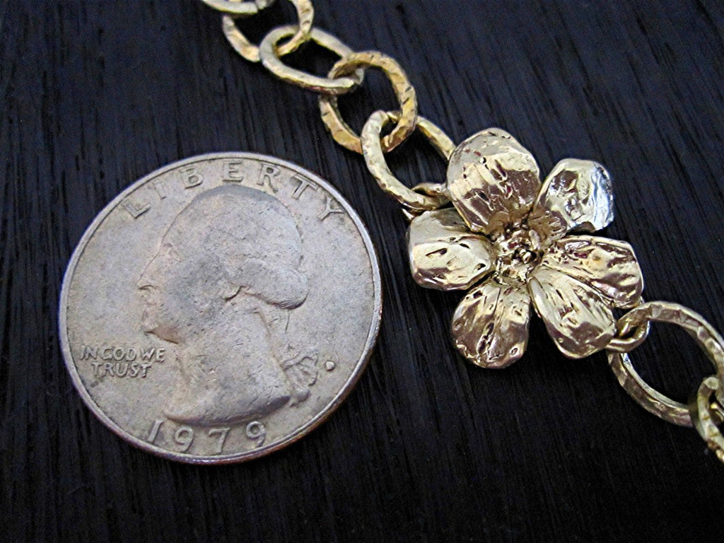 Detailed Artisan Flower Chain Link and Earring Charm in Gold Bronze (one charm)