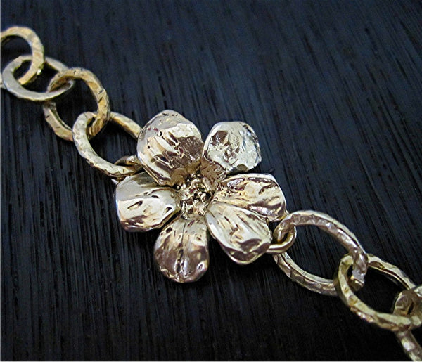 Detailed Artisan Flower Chain Link and Earring Charm in Gold Bronze (one charm)