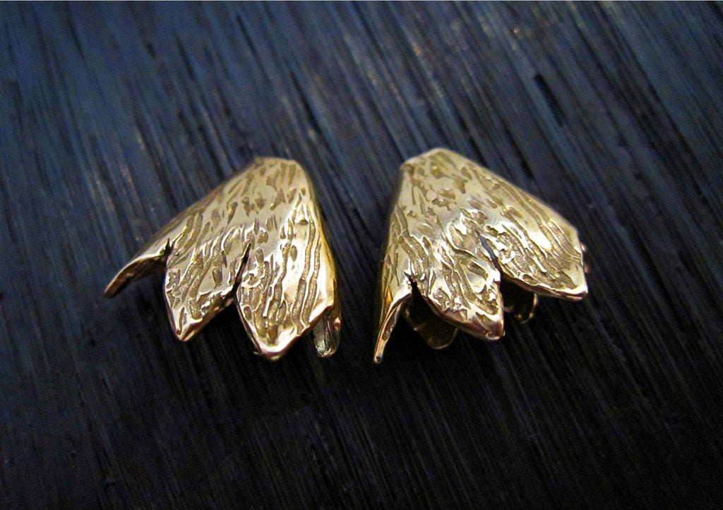 Artisan Flower Bead Cap Endings and Cones in Gold Bronze (one pair)