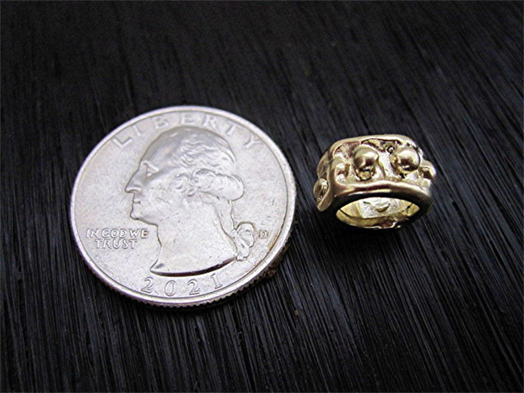 Gold Bronze Artisan Dotted Bead and Slider (one)