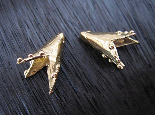 Dotted Artisan Gold Bronze Jewelry Bead Cones (one pair)