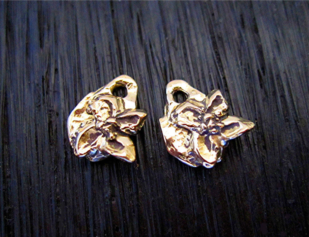 Small Gold Bronze Rustic Artisan Flower Charms (set of 2)